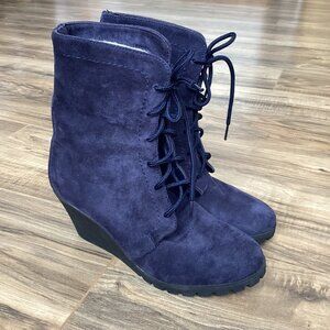 Nautica New Rendon Faux Suede Blue Wedge Boot Booties Size 6